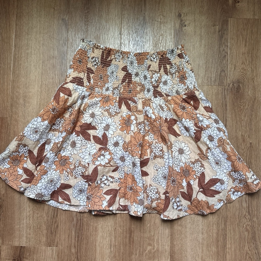 J.Crew Women's Linen Smocked‎ Mini Skirt in Zinnia Floral Size XS